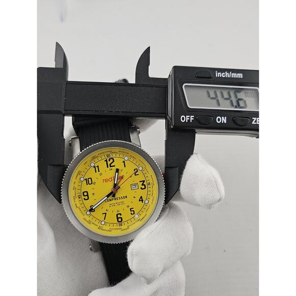 Mens Redline Compressor World Time YELLOW DIAL Quartz Watch New Battery Rare - Picture 8 of 10